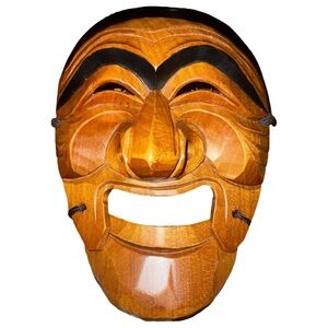 Traditional Korean Talchum Insadong Hahoe Hand Carved Wood Mask Art Mouth Moves